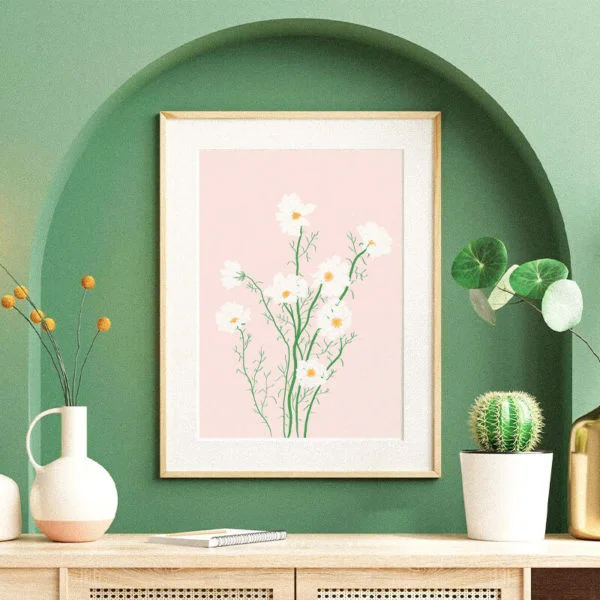 Affiche "Bouquet Sauvage Cosmos Blanc"